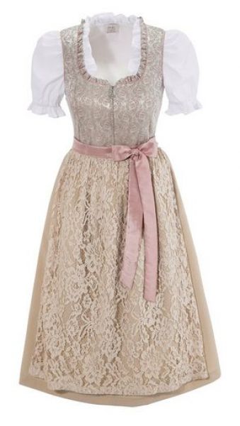 B-Ware / 2. Wahl Dirndl Set 3tl.g midi 67cm Oberapfeldorf beige rosa Naber Collection