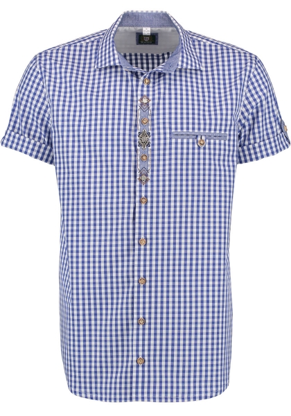 Trachtenhemd Hillaublau kornblau blau Karo Kurzarm Regular Fit OS Trachten