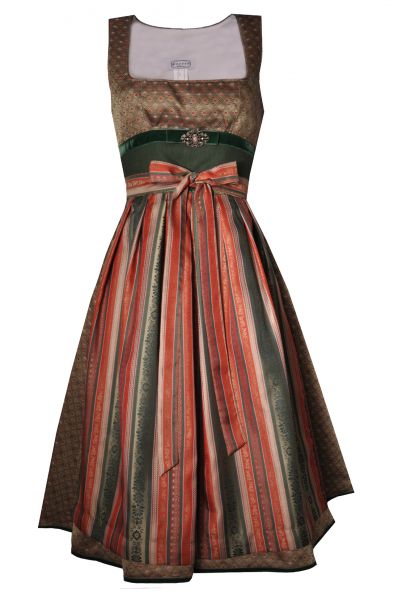 Dirndl midi 69cm Mernham grün taupe orange Hannah Collection