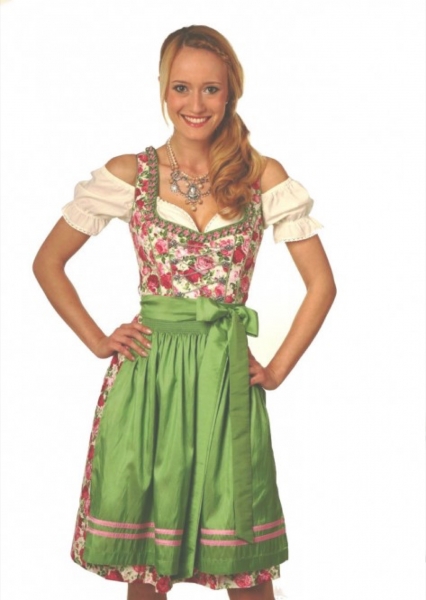 Dirndl midi 60 cm Duska grün/rosa Fuchs