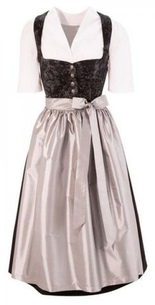 Dirndl midi 70cm Oberbindham schwarz grau silber Set 3-tlg. Naber Collection