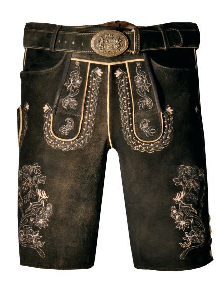Lederhose Trachtenhose kurz Markus moor dunkelbraun antik mit Gürtel Maddox