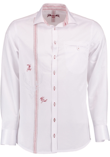 Trachtenhemd Birnkofen weiß / rot Langarm OS Trachen