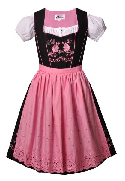 Dirndl Set 3tl.g midi 60cm Kleintonhof schwarz rosa Trachtenset 3-tlg. BayerMadl