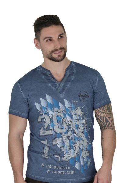Herren Trachtenshirt Mendorf blau Fuchs Trachtenmoden