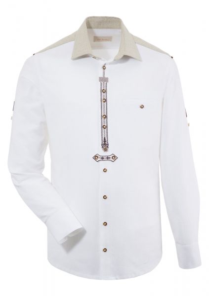 B-Ware / 2. Wahl - Trachtenhemd Leiersöd weiss Langarm Slim Fit OS Trachten