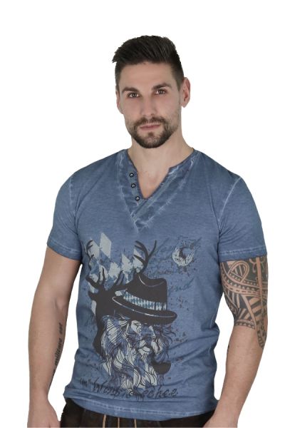 Herren Trachtenshirt Megmannsdorf blau Fuchs Trachtenmoden