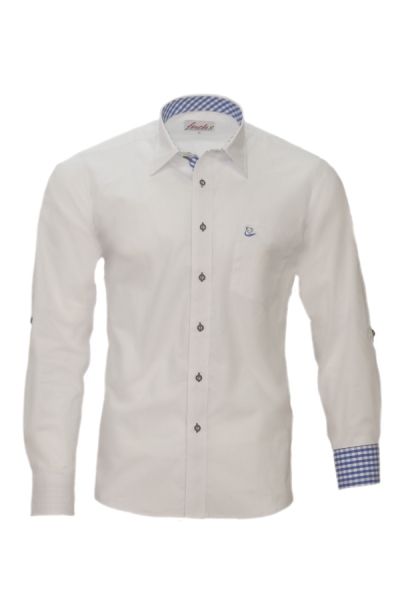 Trachtenhemd Obergünzburg weiß blau Langarm Slim Fit Fuchs