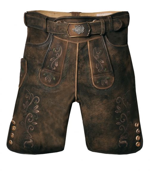 Lederhose kurz Aschach dunkelbraun mit Gürtel Fuchs