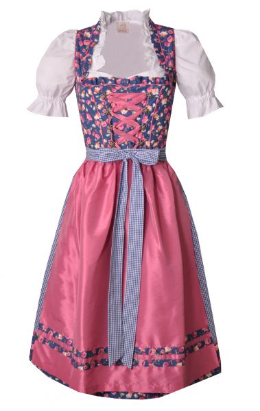 B-Ware / 2. Wahl - Dirndl midi 68 cm Oberschönau blau pink geblümt Set 3-tlg. Naber Collection