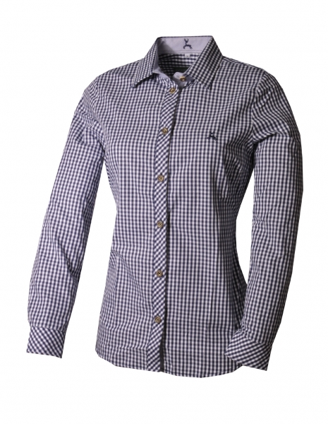 Trachtenbluse Hilpoltstein blau marine Karo Langarm Country Line