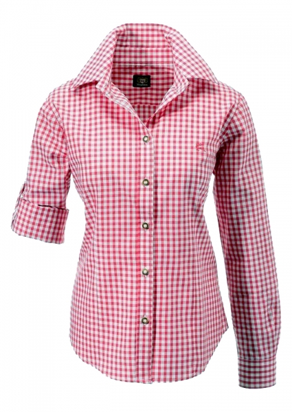 B-Ware / 2. Wahl - Trachtenbluse Doris rot Karo Langarm OS Trachten