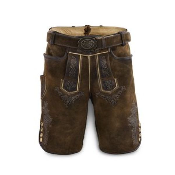Lederhose Trachtenhose kurz Rolli nuss antik dunkelbraun braun mit Gürtel Maddox