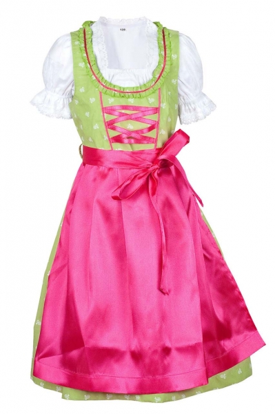 Kinderdirndl Huisheim hellgrün pink Trachtenset 3-tlg.