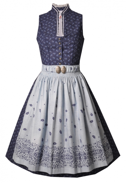 Dirndl hochgeschlossen midi 65 cm Offingen marine hellblau blau Fuchs