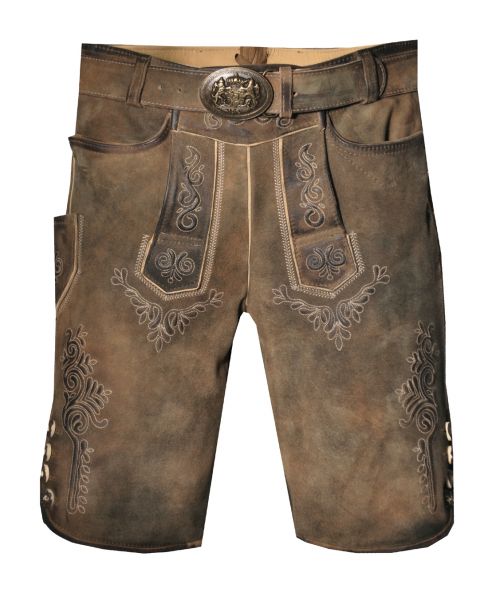 Lederhose Trachtenhose kurz Rolli zirbe braun antik mit Gürtel Maddox