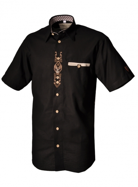 Trachtenhemd Birgland schwarz Kurzarm OS Trachten