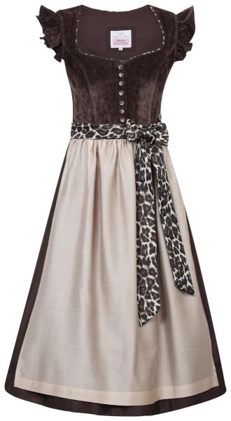 Dirndl midi 70 cm Oberhofen espresso-taupe Leo Samt Flügelarm Marjo