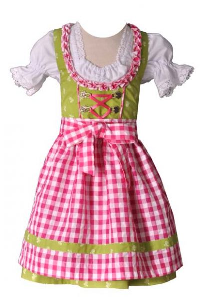 Kinderdirndl Emma grün pink 3-tlg. Trachtenset