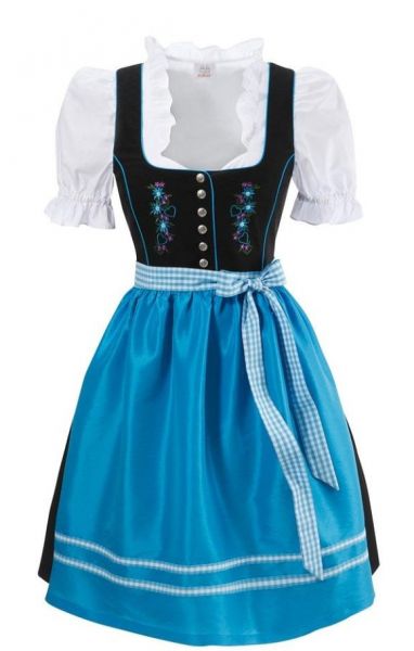 Dirndl midi 60 cm Bibertal blau schwarz Set 3-tlg. Naber Collection