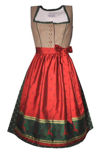 Dirndl midi 60cm Obermühle beige rot grün Hannah Collection