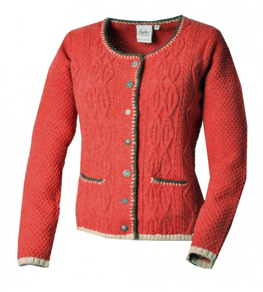 Trachtenjacke Trachten Strickjacke Oerlenbach rot beige Zopfmuster Fuchs