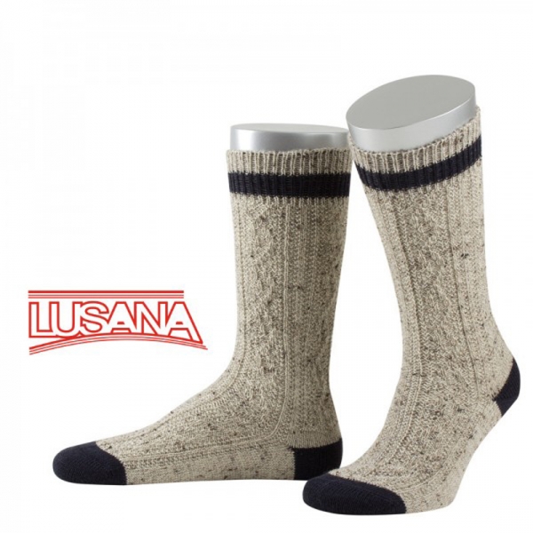 Trachtensocken Engelsberg Loden-Tweed beigemeliert/marine Lusana