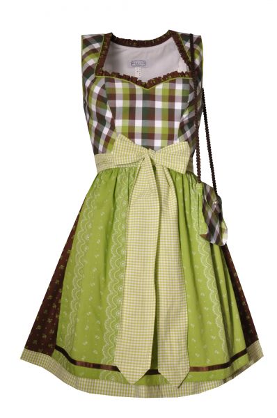 Dirndl mini 50cm Reichertsham grün braun mit Tasche Hannah Collection