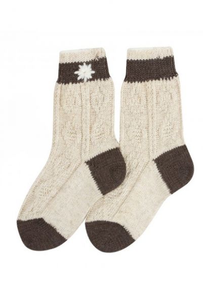 Kinder Trachtensocken beige/braun Edelweiß-Stickerei Lusana