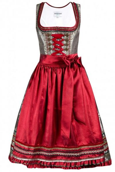 Dirndl midi 70 cm Anika grau/rot Krüger Feelings
