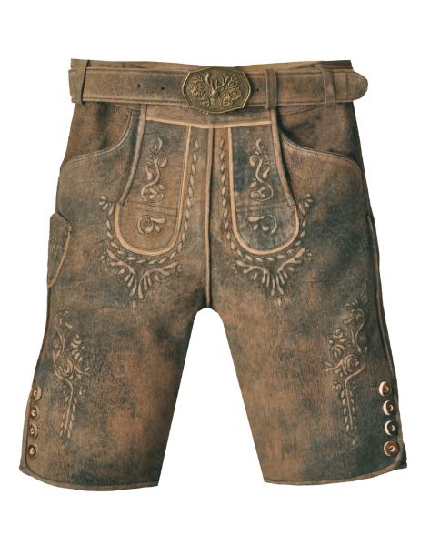 Lederhose kurz Hiebl braun rustik mit Gürtel Fuchs