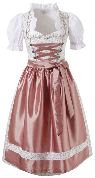 B-Ware / 2. Wahl - Dirndl midi 72 cm Unterhörlbach creme Blumen apricot Set 3-tlg. Naber Collection