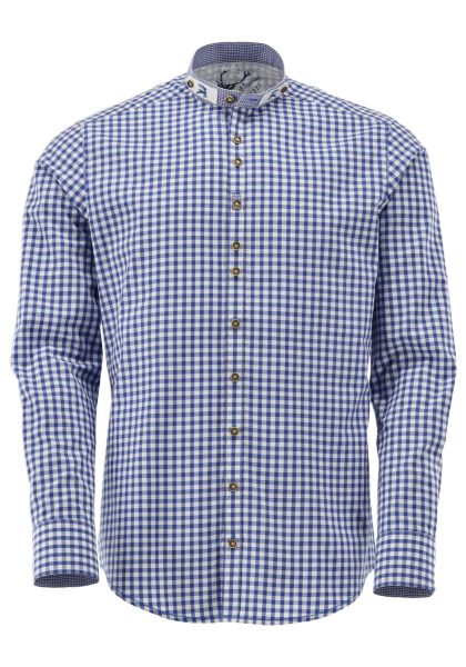 Trachtenhemd Miedering mittelblau blau Slim Fit Stehkragen OS Trachten