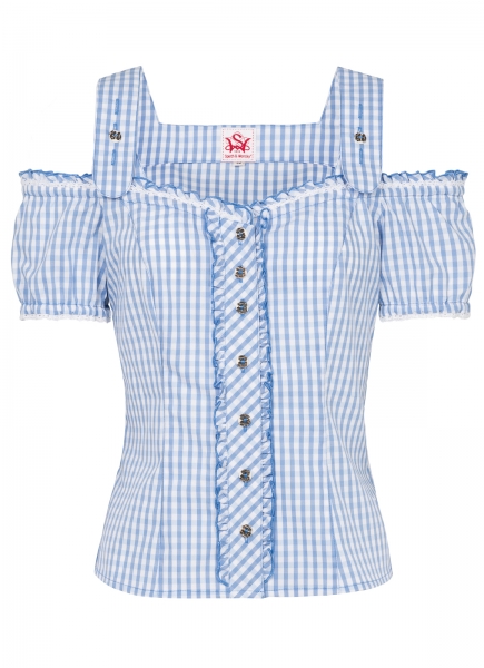 Trachtenbluse Görlitz himmelblau Karo Spieth &amp; Wensky