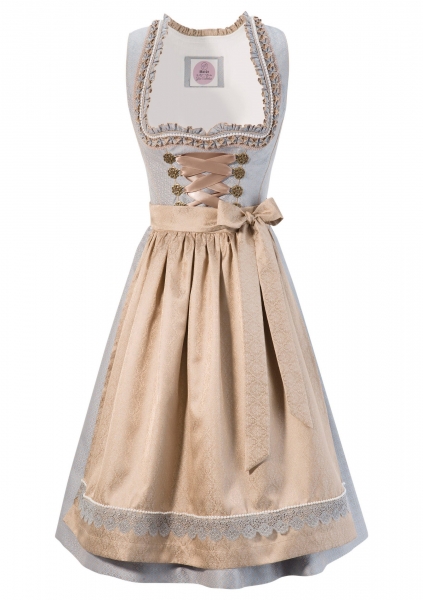 B-Ware / 2. Wahl - Dirndl mini 58 cm Nova hellblau blau fossil gold Marjo