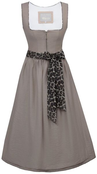 Dirndl midi 70 cm Solea Leo taupe beige Baumwolle Leinen Optik Marjo
