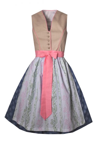Dirndl midi 62cm Ilz beige blau rosa hochgeschlossen Mondkini