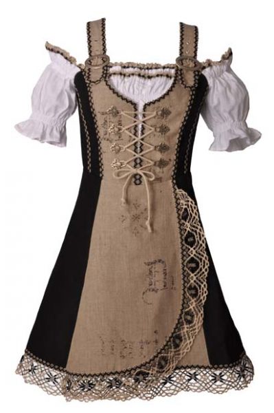Landhauskleid midi 60 cm Susanna schwarz/natur Leinenkleid Fuchs