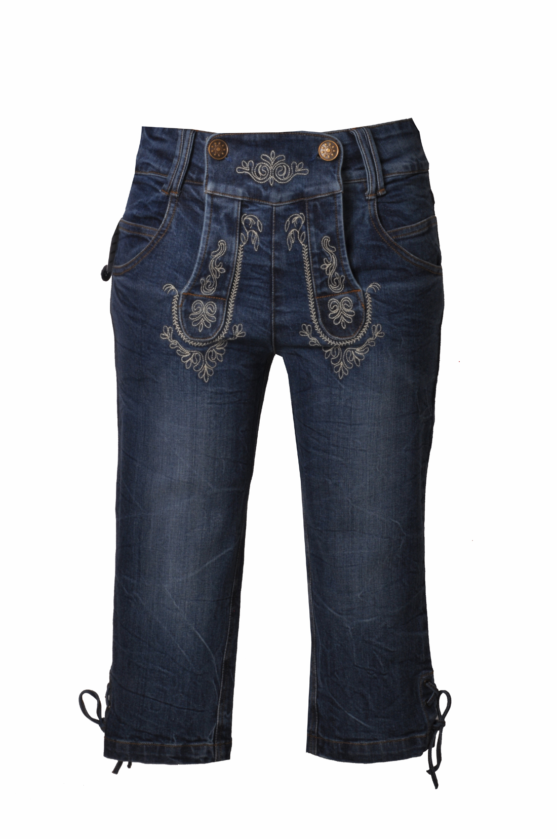 Trachtenhose Damen Lang - Trachtenjeans Mit Stickerei Im Lederlook