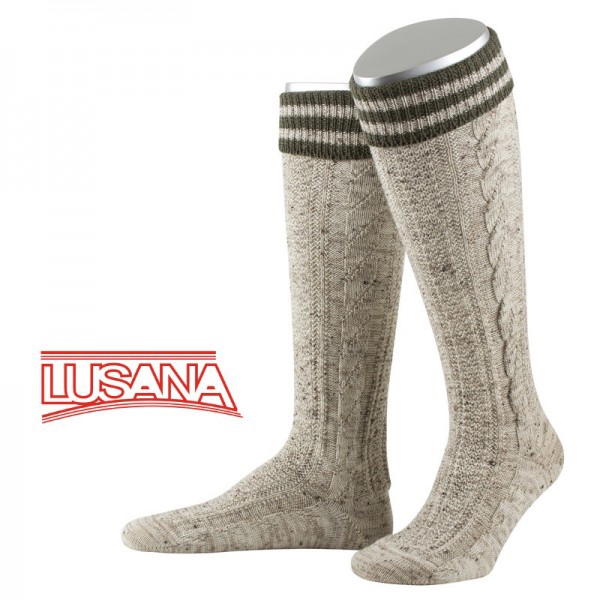 Trachten-Kniebundstrumpf Ensdorf beige meliert jägergrün Lusana