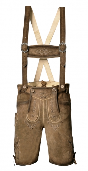 Lederhose kurz Fallhaus hellbraun braun mit Träger und Gürtel Fuchs