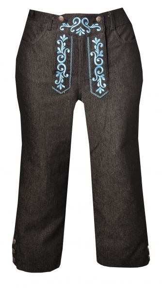 Trachtenjeans Kniebund 3/4 Hose Strüth schwarz türkis Stickereien
