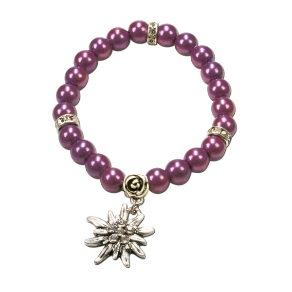 Trachten Armband Segnitz Edelweiß lila Wachsperlen