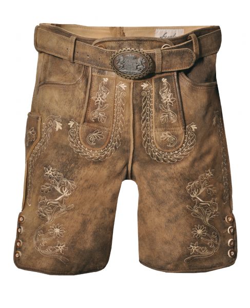 Lederhose kurz Attich sand braun mit Gürtel Fuchs