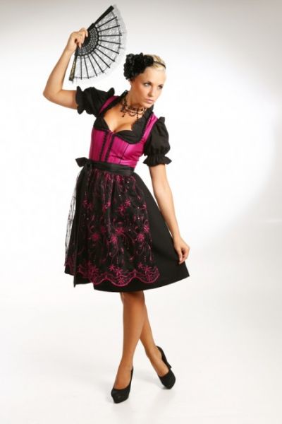 Dirndl midi 60 cm Cora schwarz/pink Fuchs