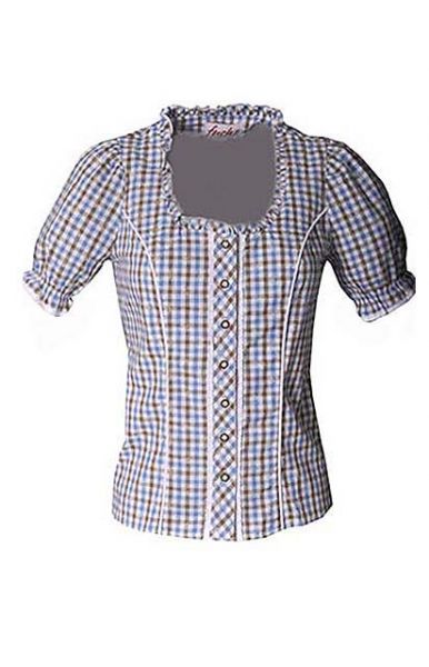 Trachtenbluse Sophia blau/braun kariert Kurzarm Fuchs