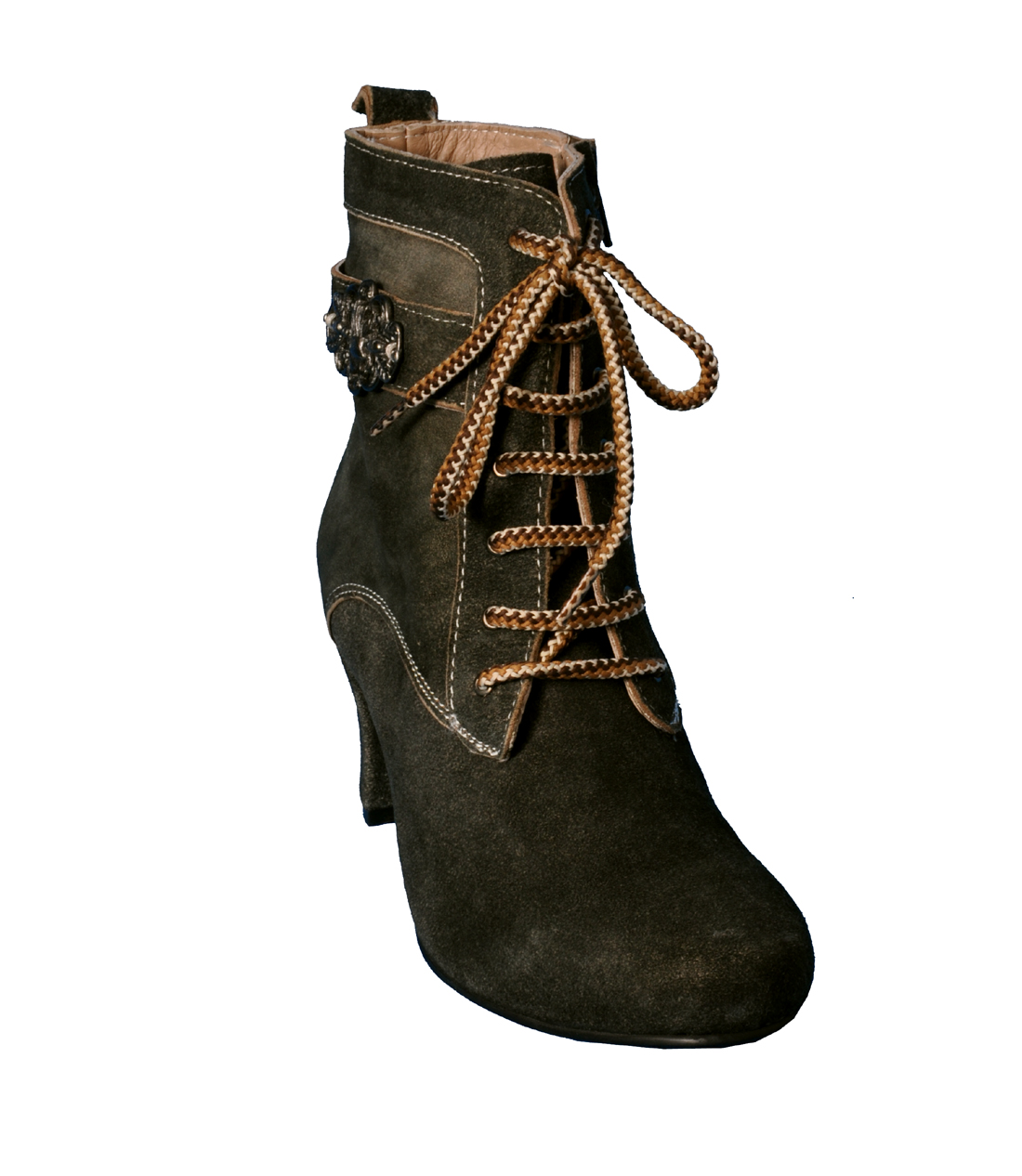 Marjo Damen Trachten Dirndl Schuhe Stiefelette Bärbel braun dunkelbraun Leder