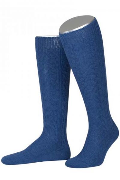Trachtenkniestrumpf Socken blau Zopfmuster