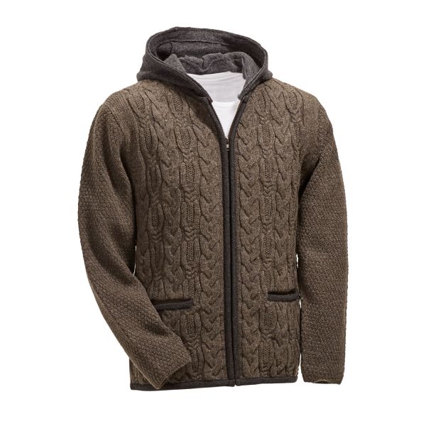 Maddox Trachten Strickjacke Hochstaufen Kapuze Herren kiesel