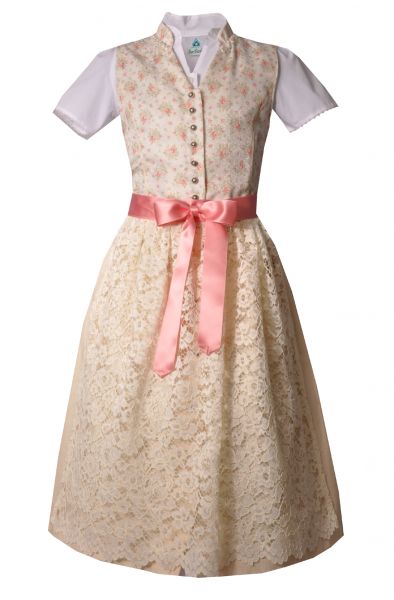 Kinderdirndl Jugenddirndl Lampersdorf weiß beige gebblümt Trachtenset 3tlg. Isar-Trachten